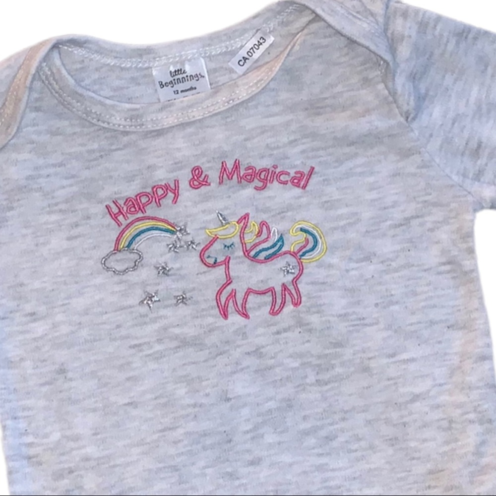 5/$25 Little Beginnings Unicorn Happy & Magical Long Sleeve Bodysuit Baby 12 Mth